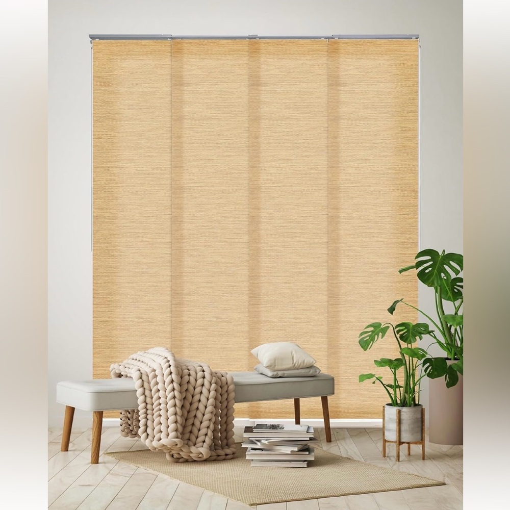 Adjustable Natural Woven Sliding Panel Track Blinds.